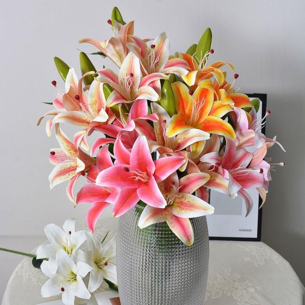 Avec 3 pièces de Fleurs et 2 pièces de Bourgeon Fleur de Lys Artificielle 67cm 6 Couleurs Fleurs de Simulation Lys Fleurs Artificielles Décoration de Maison