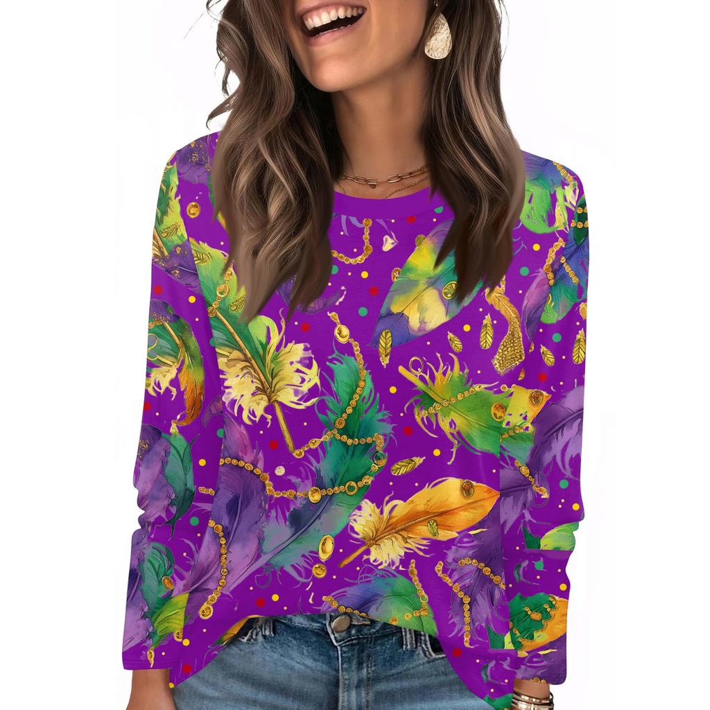 Long Sleeve Shirts For Women Cute Print Graphic Tees Blouses Casual Plus Size Basic Tops Pullover