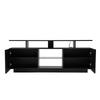 TV Board TV Cabinet High Gloss Lowboard TV Stand Television Up To 60 Inches, Flap Door, Glass Shelf, Handleless Design, 140cm, Living Room, Black