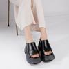Fashion GKTINOO 8cm Slipper ROME Platform Wedge High Heels Summer Shoes Women Peep Toe Cow Genuine Leather Moccasins Embroider Mary Jane
