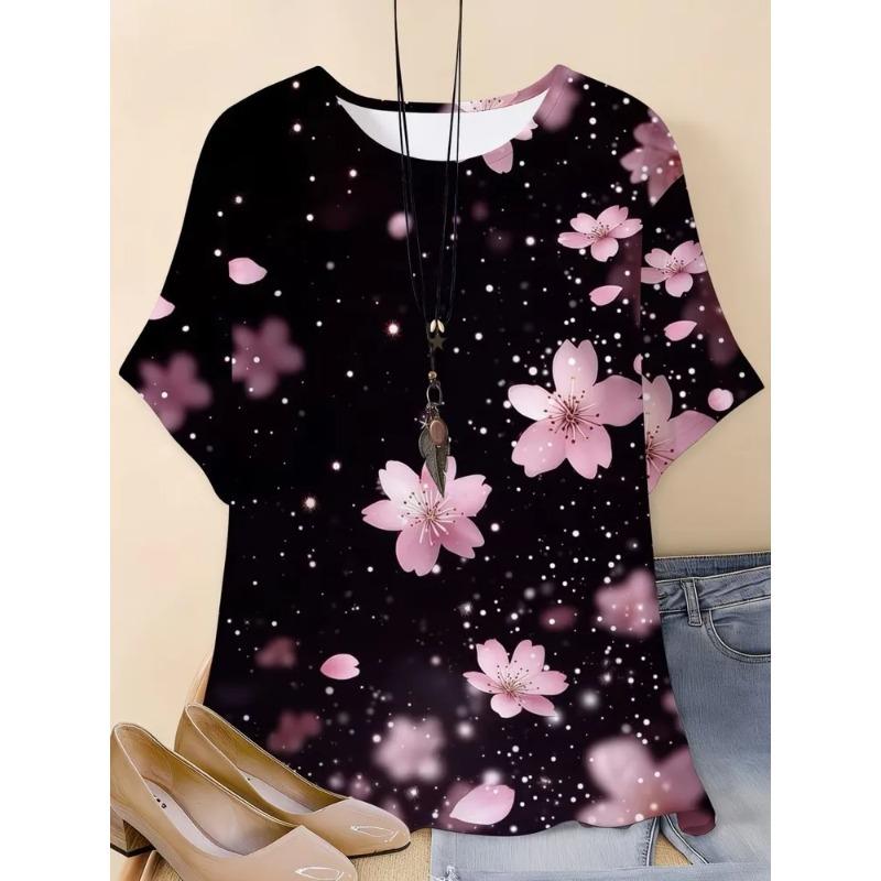 3D Printed Flower Pattern Women s T-shirt Summer Breathable Fashion Casual Versatile XS