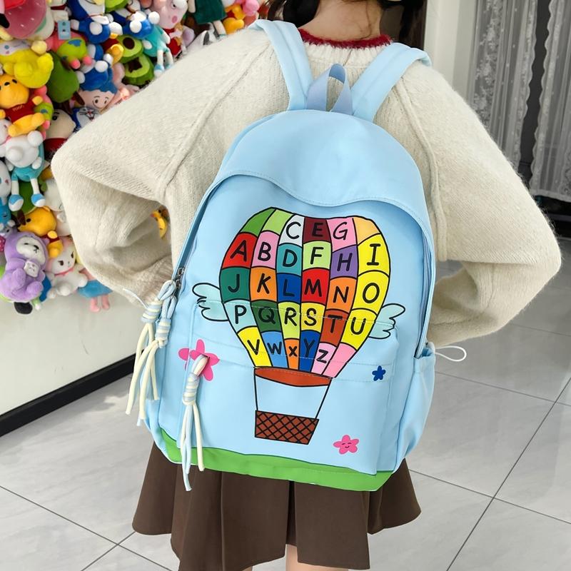 Student Cartoon Schoolbag Letter Print Backpack
