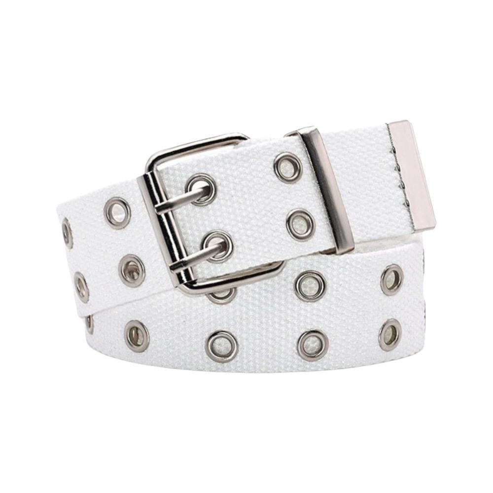 Double Row Canvas Waist Belt Solid Color Double Row Buckle Belt Simple Woven Belts  Jeans Wear белый