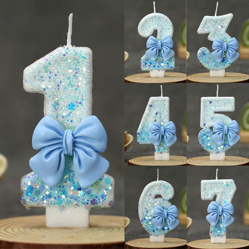 Bow Birthday Candles Number Candle Cake Candle Decoration Baby Shower Party Cake Topper Decor Anniversary Decor Velas Cumpleaños