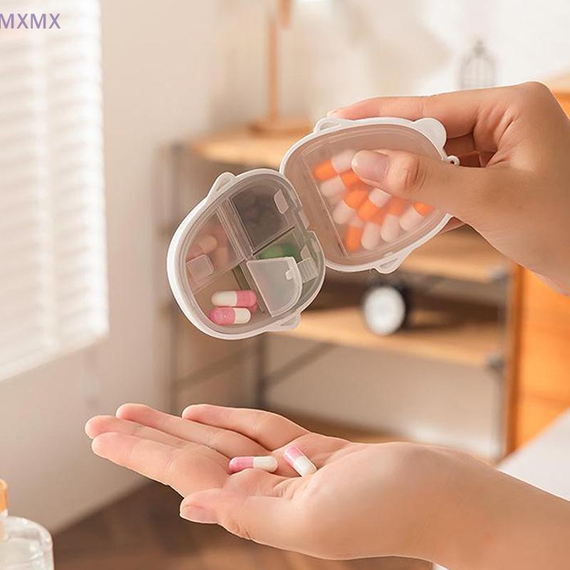 {MX} Cute Cartoon Small Bear Portable Pill Box Keychain Double-layer Compartment Medicine Storage Box Large Capacity Pill Case