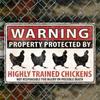 1pc Vintage Metal Tin Sign - Funny Farm Warning Decoration with Highly Trained Chickens - Rustic Red & Black Retro Design