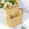 A74E-Rattan House Shaped Basket With Lid, Decorative Hand Woven Shelf Organizer Featuring A Folding Handle, Harvest Wicker Baske