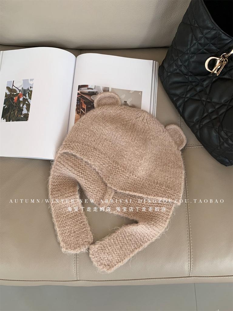 Bear wool hat female cute face small wool knitted hat warm ear protection Lei Feng hat wholesale