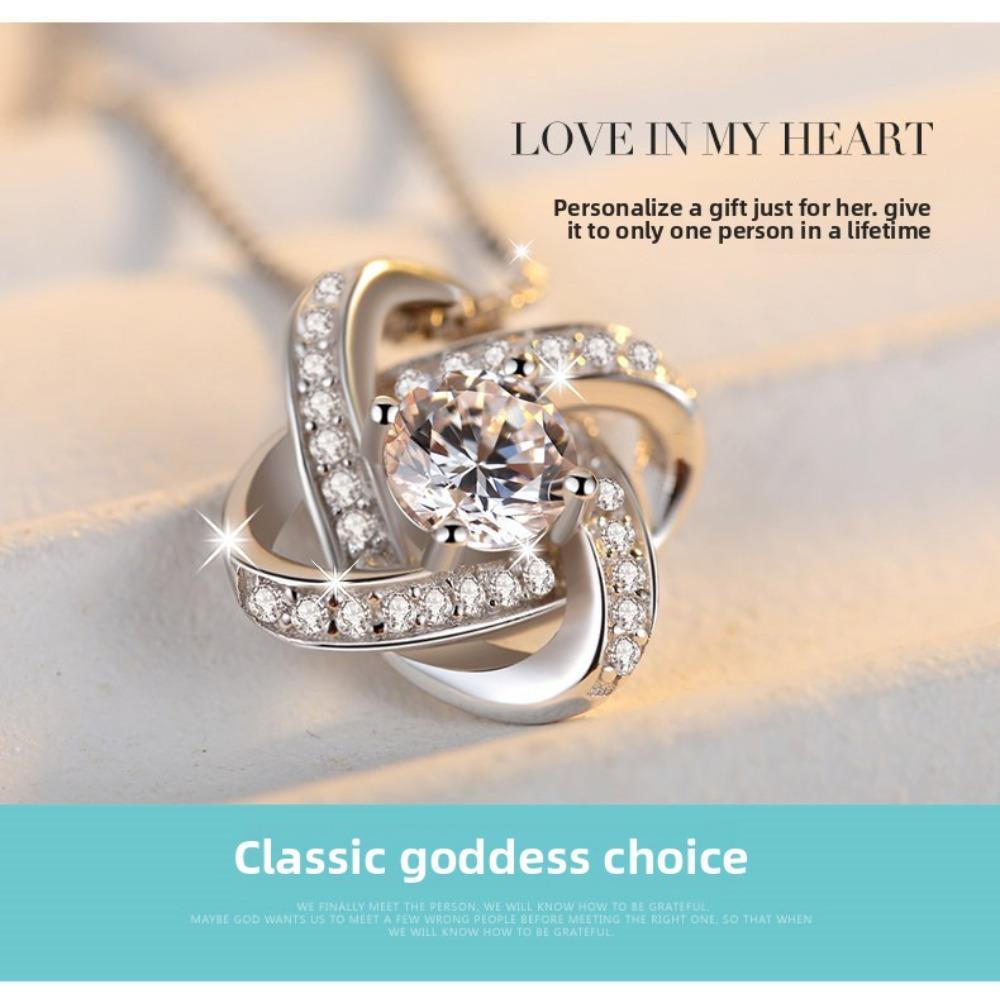 Zircon Studded Clover Pendant Necklace Trendy Silver Jewelry for Women