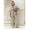 100% Baumwolle Kurzarmhose 2-teiliges Set Damen Einfarbig Kurzarmshirt Lockere Hose Freizeitset
