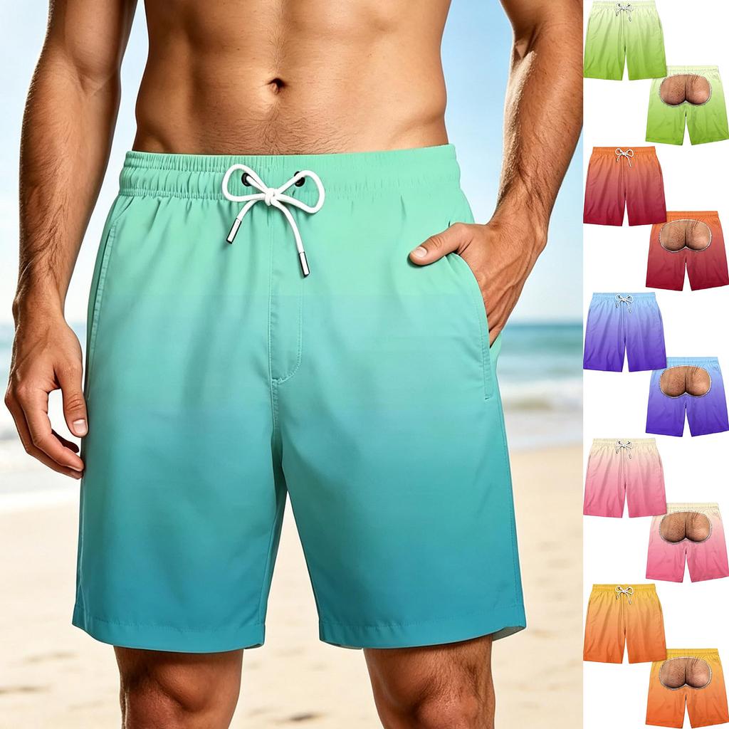 Men's Funny Gradient Beach Shorts Casual Summer Swim Trunks for Vacation