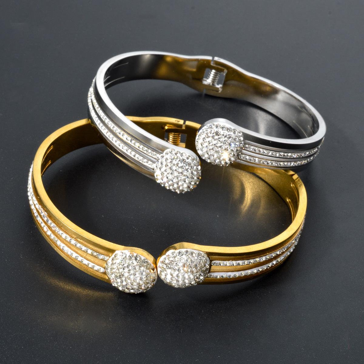 

18K Rose Gold Titanium Steel Diamond Inlaid Spiral Bangle for Women 18K золотой