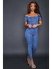 Women's One-shoulder Eyelet Lace-up Sexy Denim Jumpsuit - European & American Fashion 2023