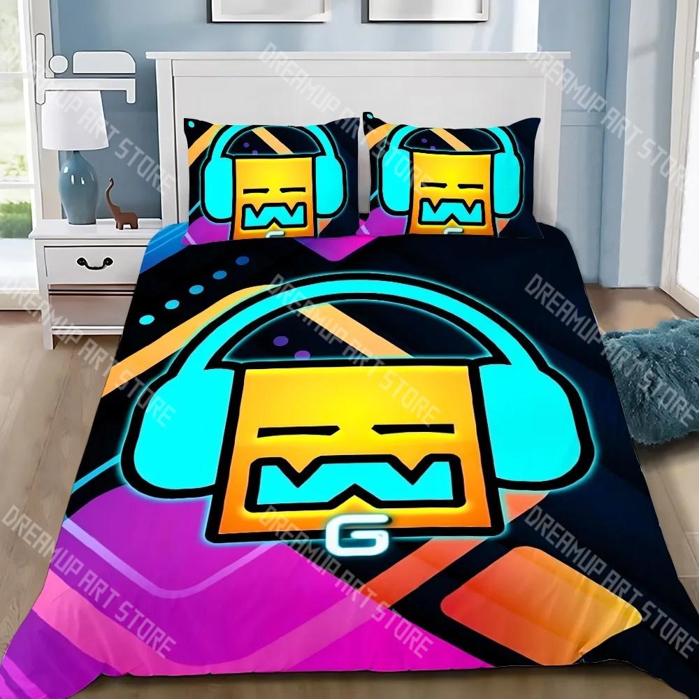 Fashion Hip Hop Angry Geometry Dash Bedding Set Single Twin Full Queen King Size Bed Set Kids Bedroom Duvetcover Sets Bed Sheet