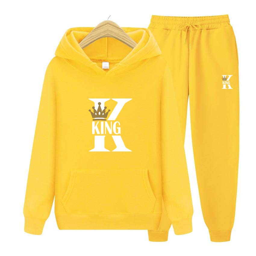 Herr Dam Huvtröjor King Tryck Träningsset Joggingbyxor Tjocka Varma Kläder Herr Höst Vinter Huvtröja Sportkläder Jogging