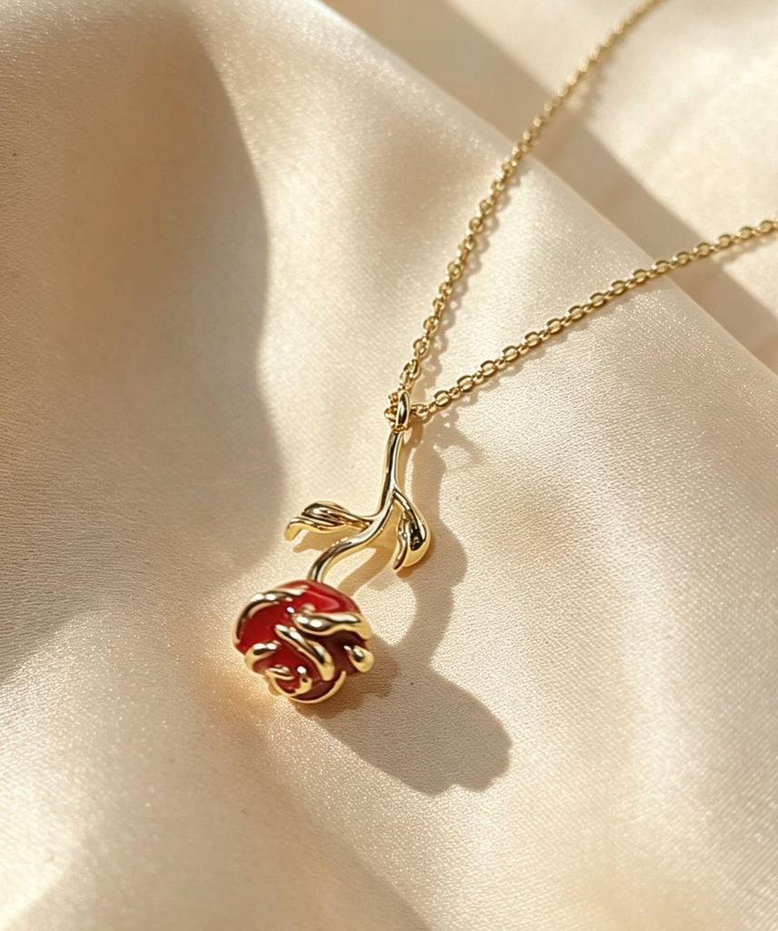 Nouveau Pendentif Simple Fleur de Rose sur Chaîne en Acier Inoxydable - Style Européen & Américain Tendance pour Femmes