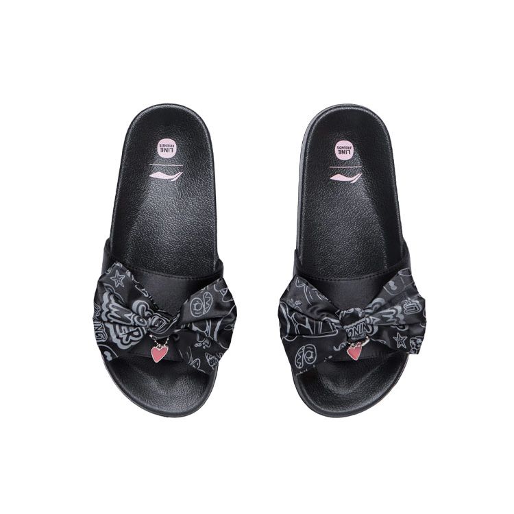 Li Ning Line Friends X  Collaborative Trendy Versatile Sports Slippers Unisex Footwear Black AGAR011-3