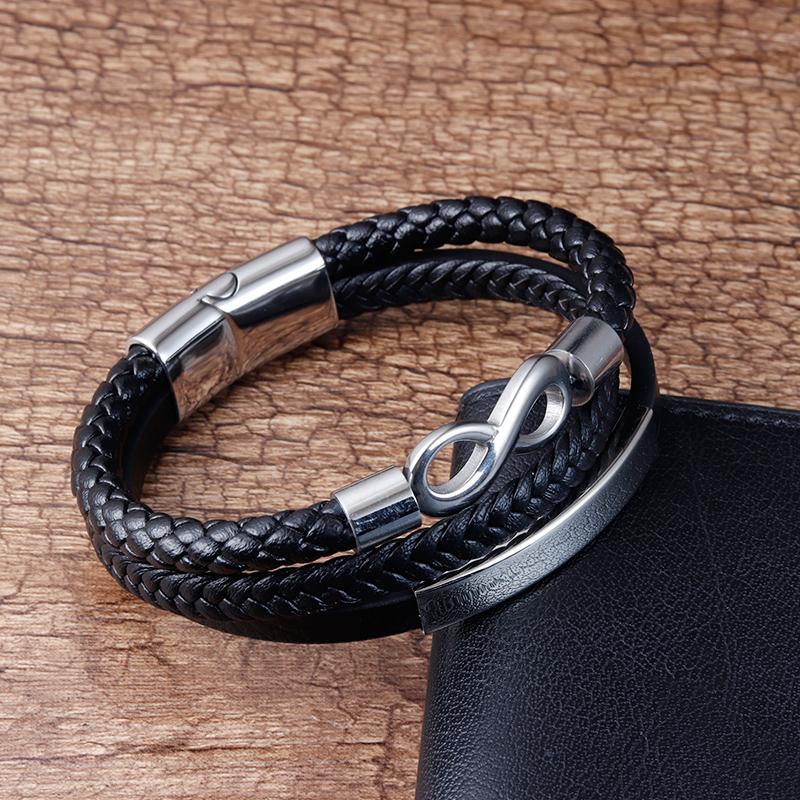 Stainless Steel Leather Bracelet Infinity Logo Special Popular Pattern Men's Bracelet DIY Valentine's Day Handsome Gift