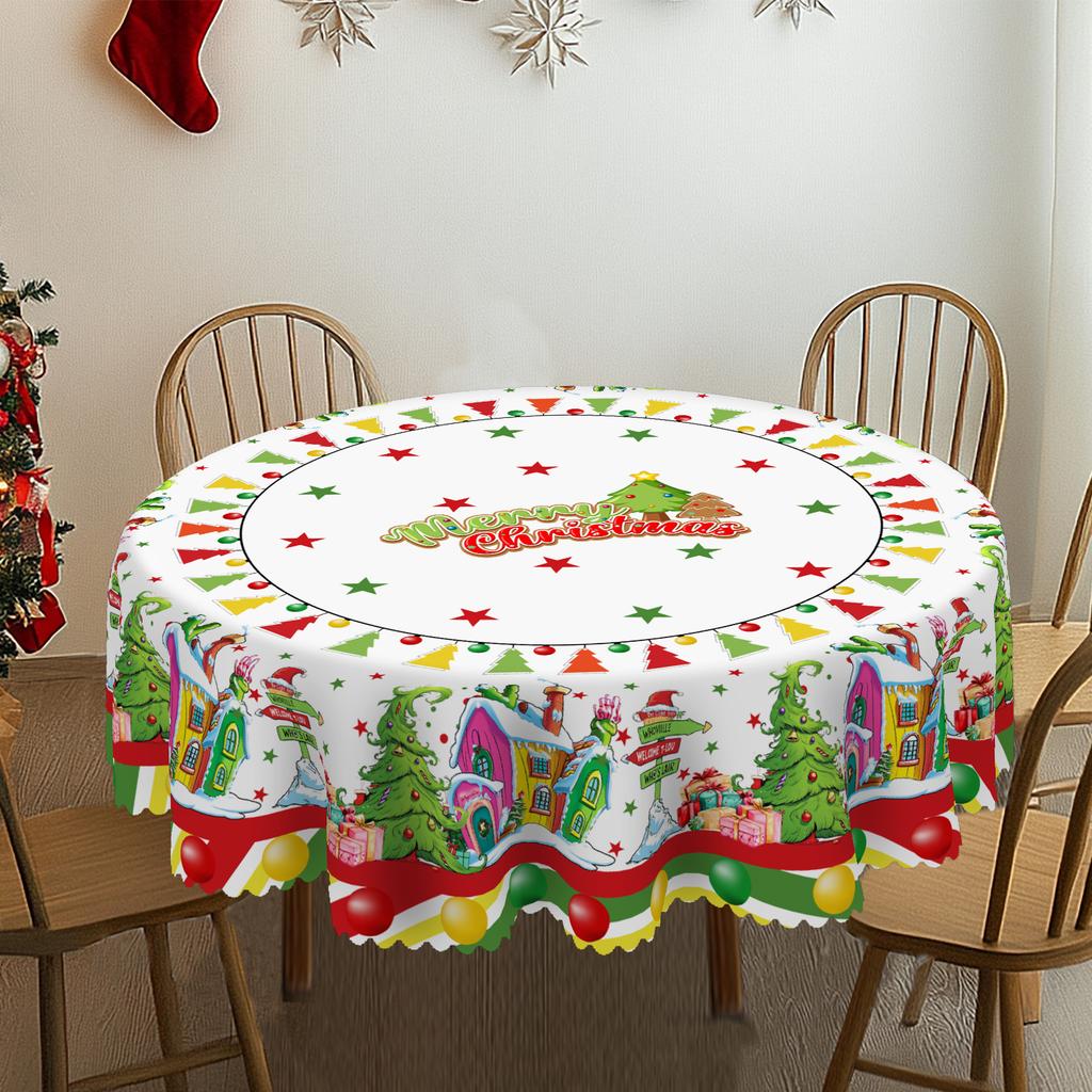 1 Piece Christmas Round And Rectangular Tablecloth, Whoville Style, Various Sizes, Huvel Carnival Celebration Lantern Print Pattern Tablecloth, Christ
