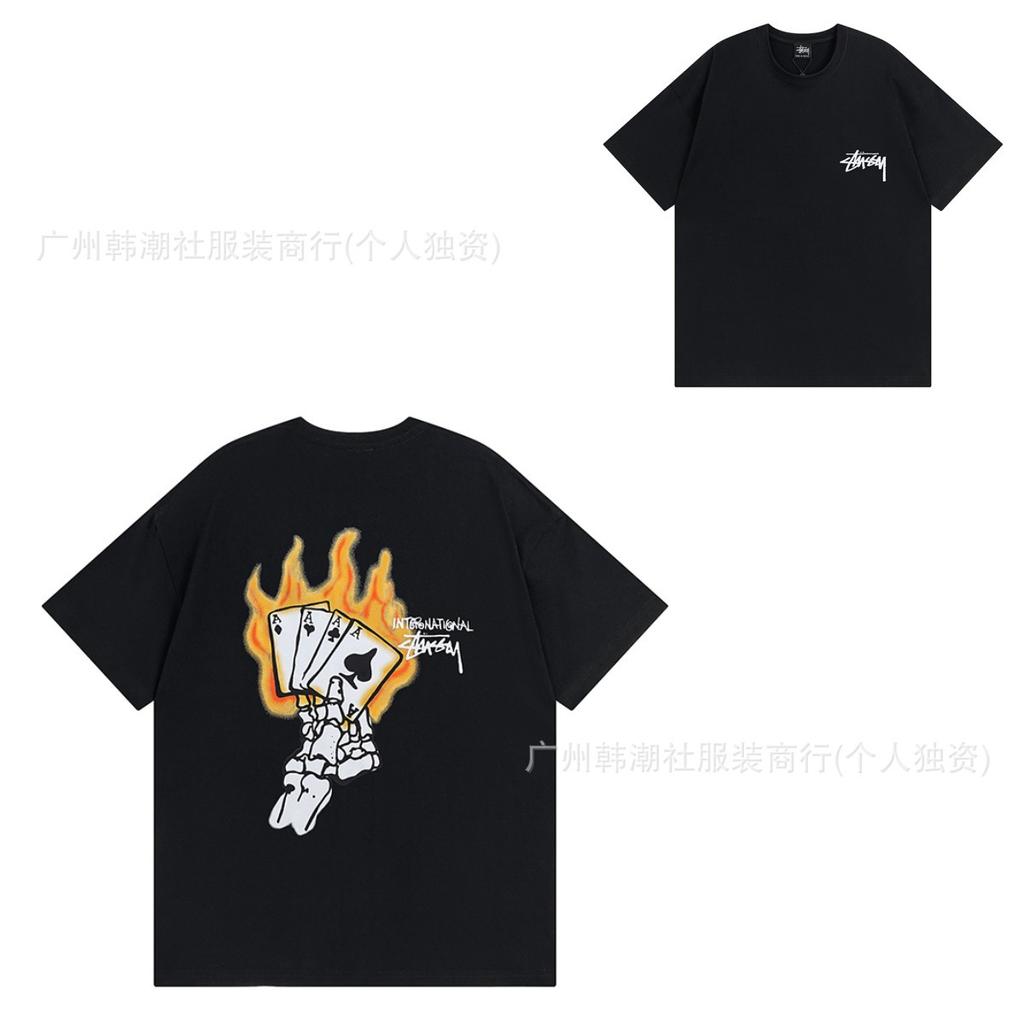 [2] American trendy brand short-sleeved t-shirt black and white collection printed short-sleeved t-shirt casual couple men and women of the same style