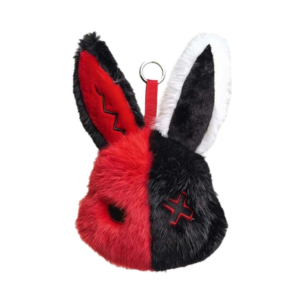 Fluffy Halloween Plushie Compact Stitched Bunny Bag Pendant Gothic Rabbit Key Organizer