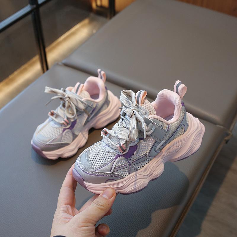 Girls shoes mesh sneakers 2025 summer new children's platform breathable shoes girls single net dad shoes