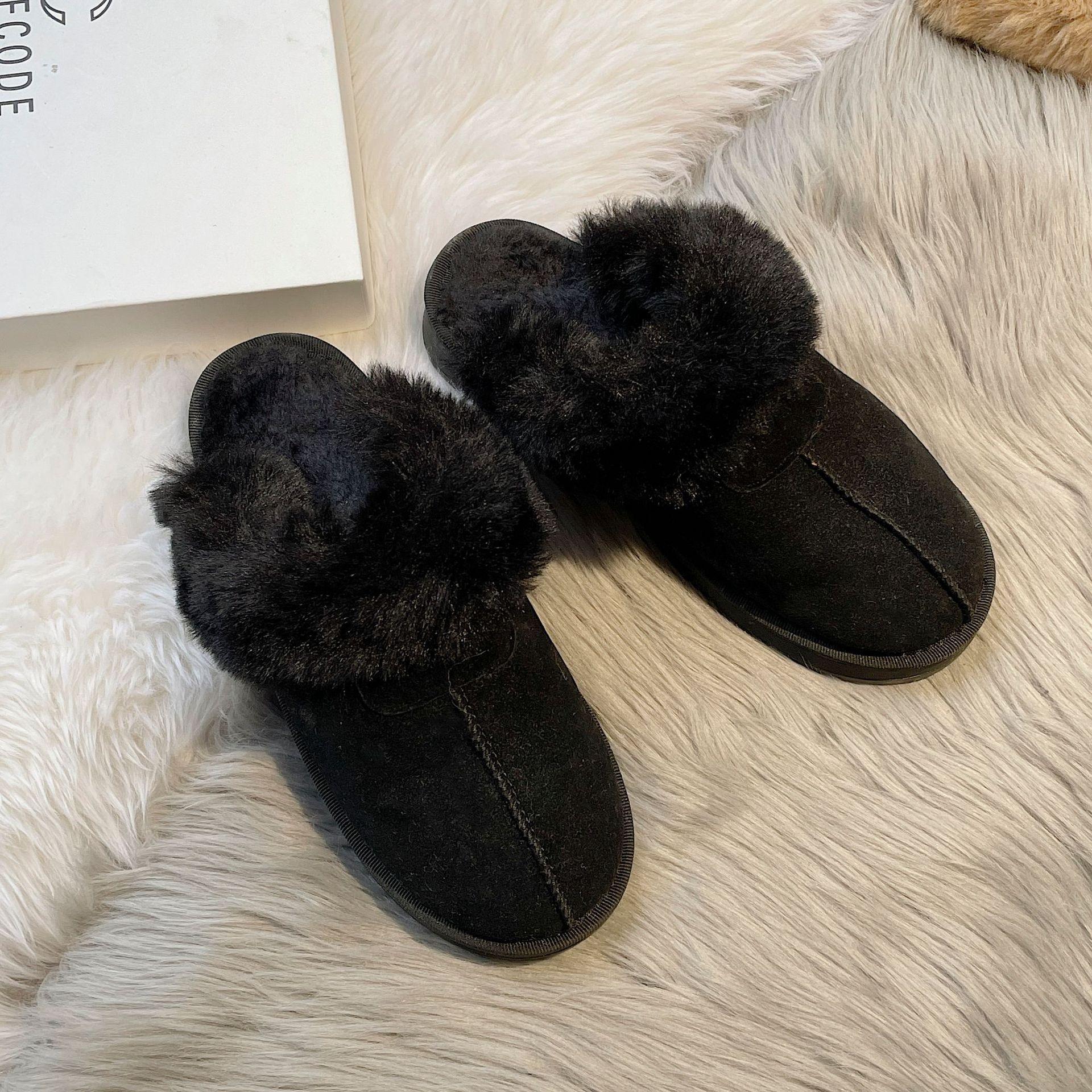 Меховые тапочки с интегрированной сумкой на голове пушистые женские зимние тапочки 2024 года новые ретро-модные темпераментные хлопковые тапочки удобные перетаскиваемые 35 чёрный 2559₽