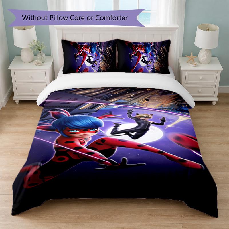 Set Copripiumino Miraculous Ladybug 3 Pezzi 1 Copripiumino e 2 Federe Biancheria da Letto Morbida per Camera da Letto Domestica