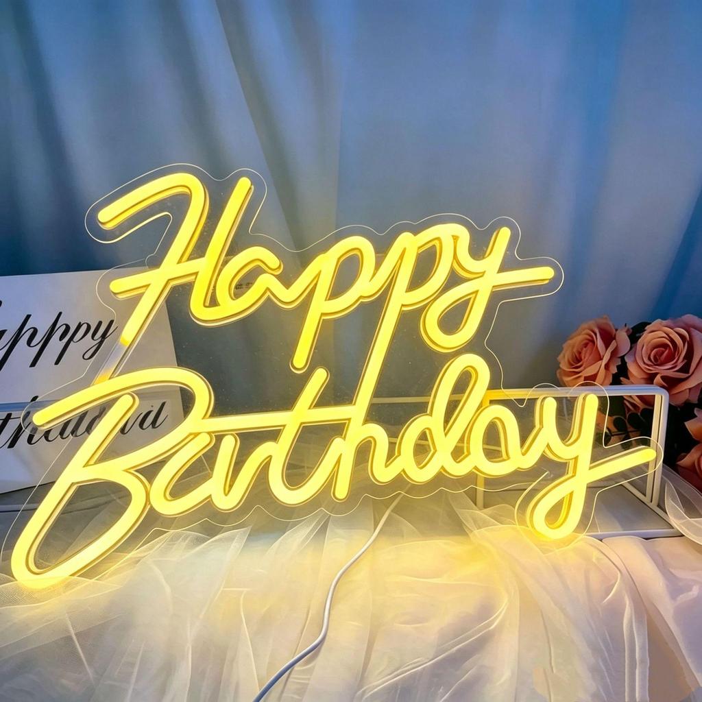 LED Neon Happy Birthday Decorative Sign - Acrylic Light for Party Atmosphere