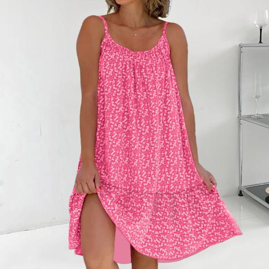 U Yaka Kolsuz Mini Elbise Pileli Fırfır Etek Gevşek Fit Backless İnce Çiçek Baskı Sling Bayan Plaj Elbisesi Günlük Giysi