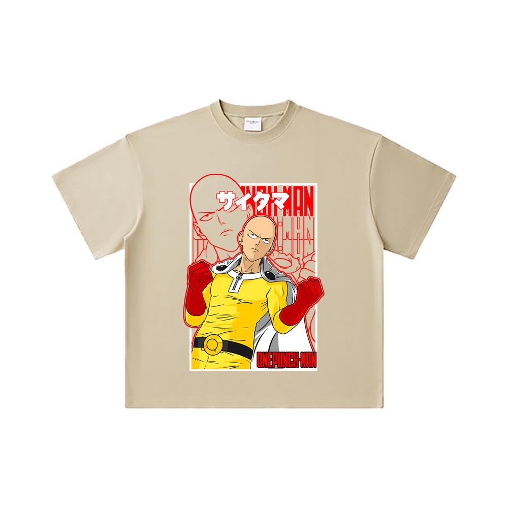 260 GSM Double Yarn 32 Count 100% Cotton One Punch Man V7 Saitama Print Unisex Heavy Cotton T Shirt