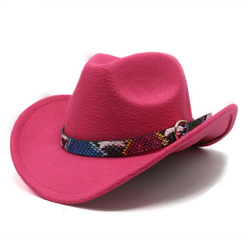 Europe, America, autumn and winter new woolen top hat women's snake pattern belt western cowboy jazz hat men's outdoor sun hat top hat