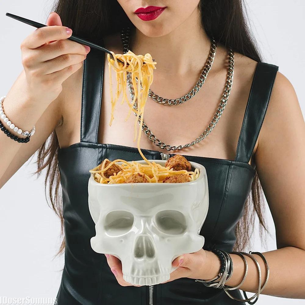 Ciotola da Pasta Teschio Gotico in Porcellana Retro Stoviglie di Halloween Bar di Casa Cibo Noodles Insalata Caramelle Ciotola in Ceramica Decorazione da Tavolo