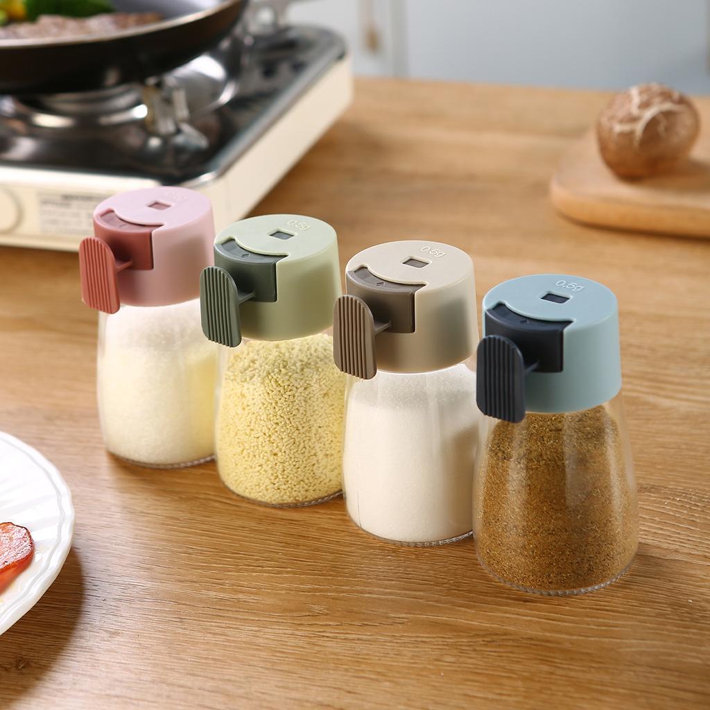 Measuring Salt and Pepper Shakers Precise Quantitative Ration Spice Dispenser Air-Tight Clear Glass Seasoning Bottle for Kitchen