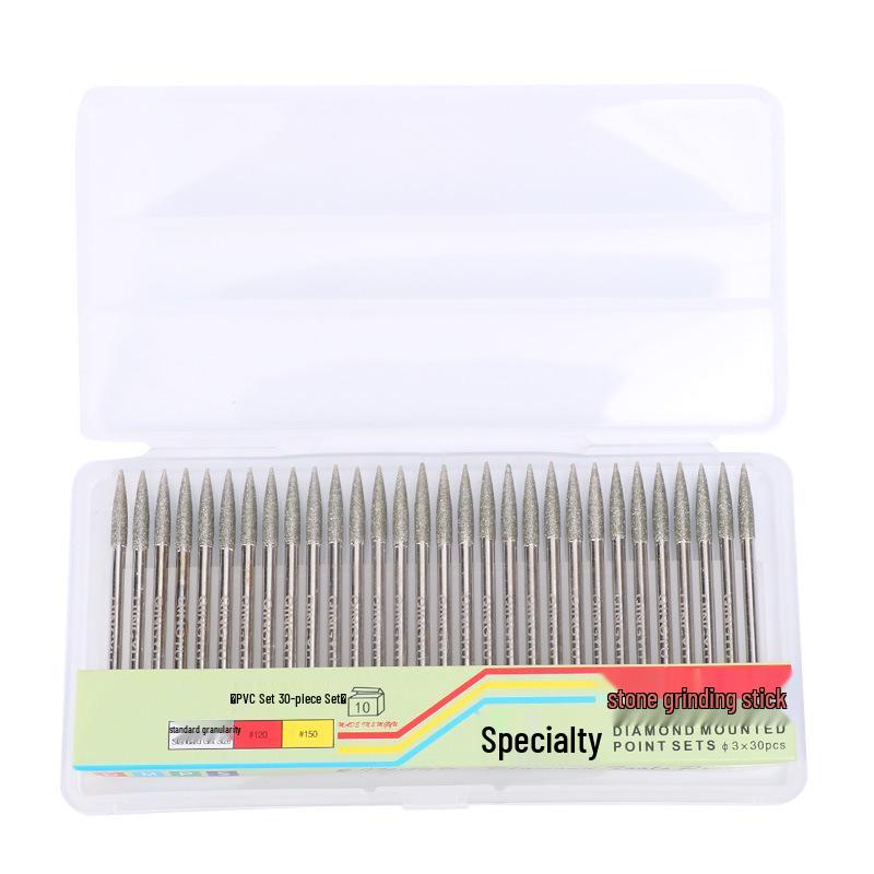 Legierung Jadeschnitzwerkzeug: Schleifnadel mit Diamantbesatz, zylindrisch & spitz, 3 mm