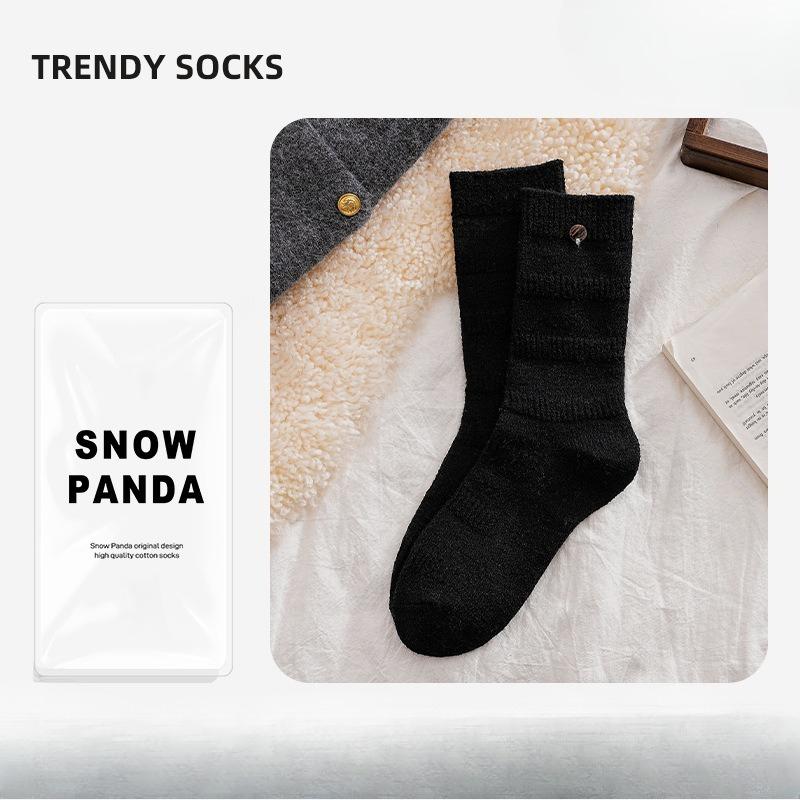 

Wool Socks - Winter and Autumn Warm Women s Socks, Mid-calf Socks, Thick Socks, Plain-colored Pile-up Socks, Women s Socks, Cashmere Socks 1 pair чёрный