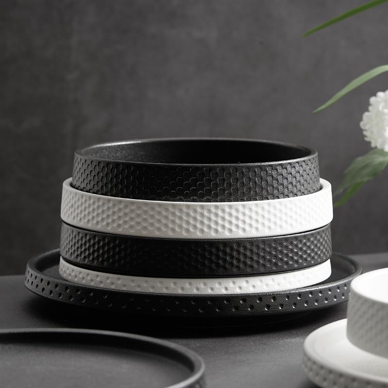 European Ceramic Deep Dish Hotel Restaurant Cutlery Black Frosted Salad Plate Steak Pasta Plate Cooking Bowl Kitchen Utensils