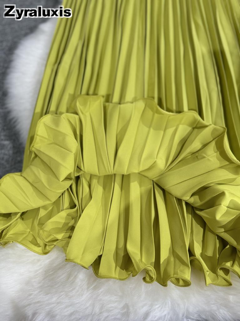 Wavy Edge Pleated Skirt High Waist Slimming Office Wear Versatile Long Dress for Women