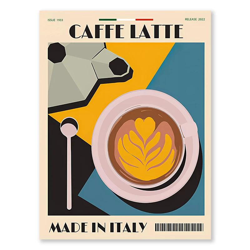 Italian Espresso Pot Coffee Bean Wall Art Afternoon Tea Series Living Room Decorative Canvas Paintings Posters and Prints