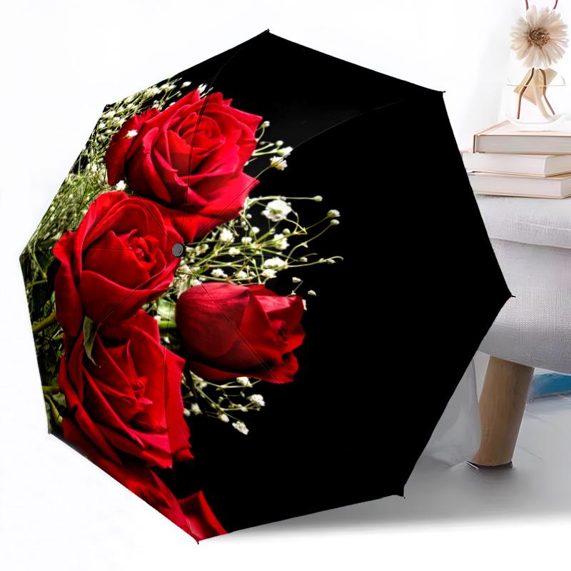 Blumiges Verziertes Rahmen Design Außen Automatischer Regenschirm Einziebares Design mit 8 Speichen Langlebigkeit Leicht Perfektes Geschenk für Freunde Familie