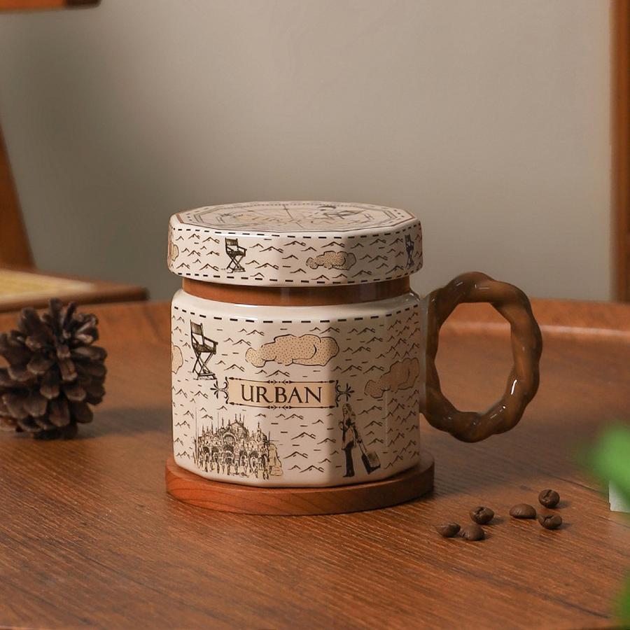 

Retro Style Ceramic Mug with Twisted Handle, 450ml 2pcs коричневий