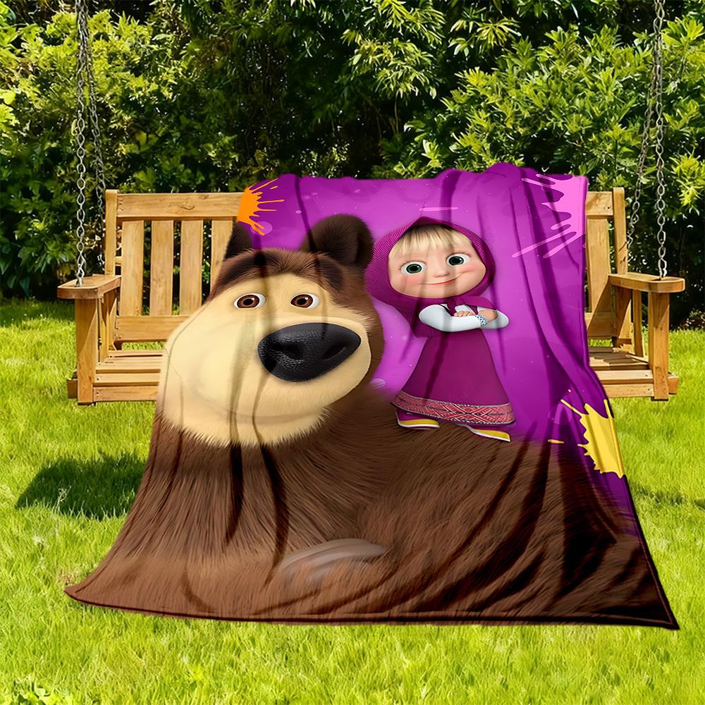 1pc Masha Oso Manta de Exterior Ligera de Franela, Suave y Cálida, Uso en Todas las Estaciones para Sofá, Exterior, Camping, Sala de Estar, Oficina055