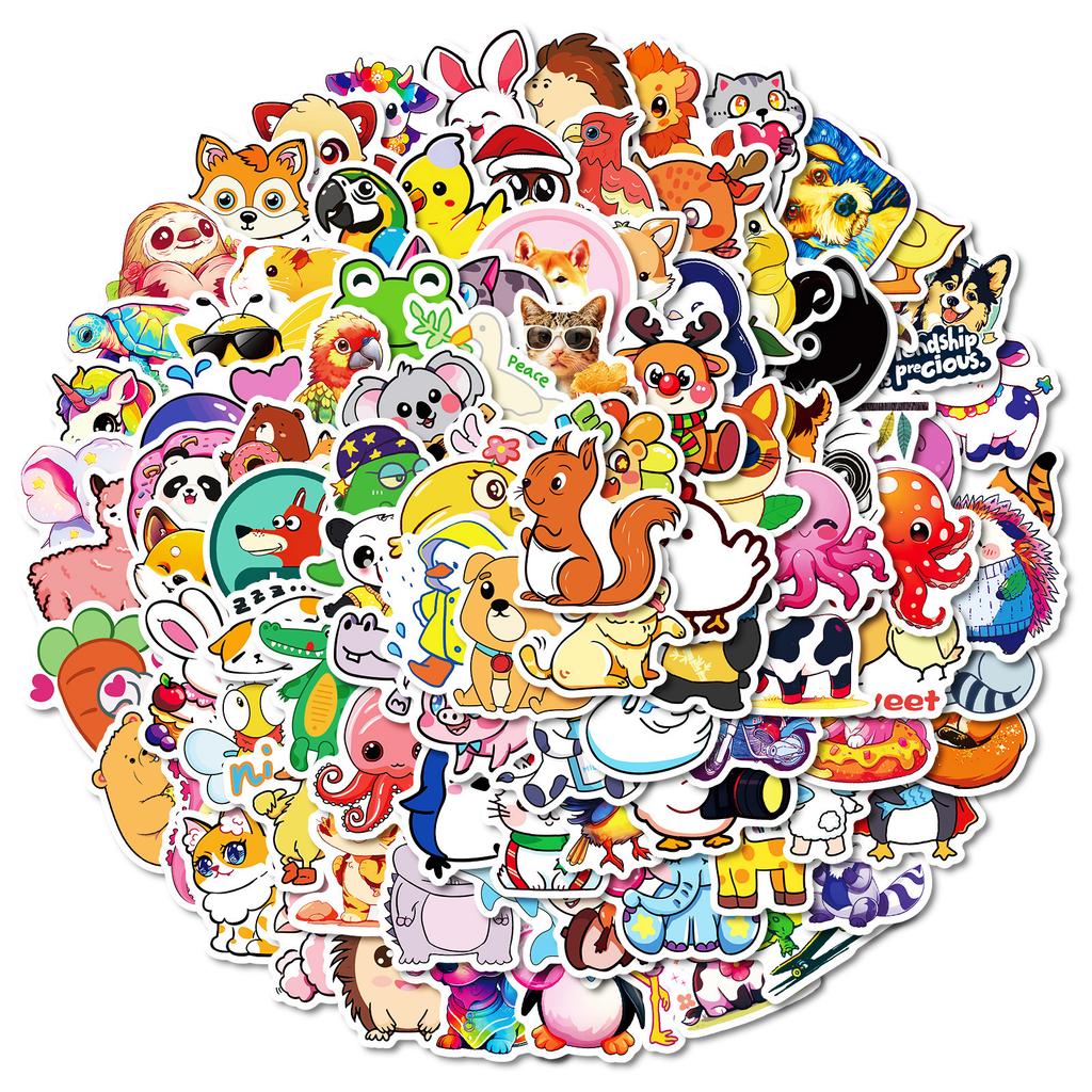 100 Niedliche Tiere Frisch und Modisch Koffer Wasserbecher Notizbuch Niedliche Wind Wasserdichte Aufkleber