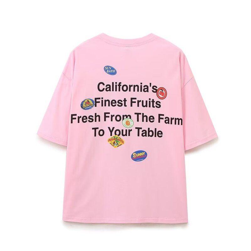 Fashion Style 2024 Autumn New Women's Clothing Easiest for Match Stickers Print Printed Short Sleeve T-shirt 0085827