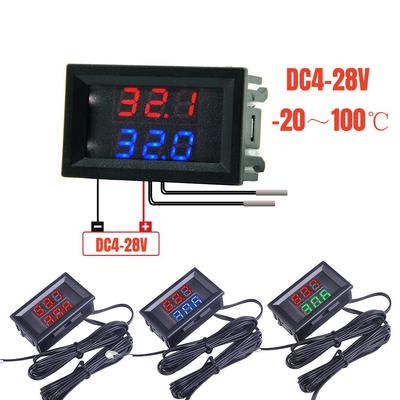 3 Digit 0.28 Inch DC 4V-28V Dual Thermometer Dual LED Display NTC Waterproof Sensor Thermal Thermo Meter 5V 12V 24V Tem Tester