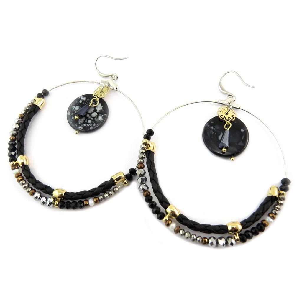 Les Trésors De Lily [P7298] - Boucles Créateur 'Altaï' noir gris - 60 mm