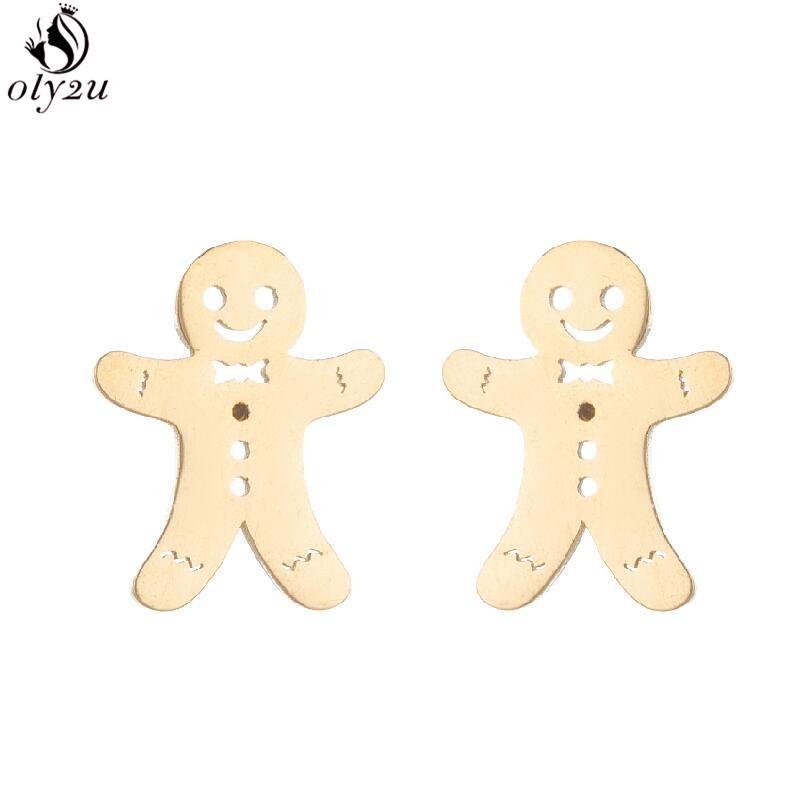 Funny Stainless Steel Gingerbread Man Earring Cartoon Ghost Ear Jewelry Girls Delicate Mermaid Fairy Earrings Gifts Accessories