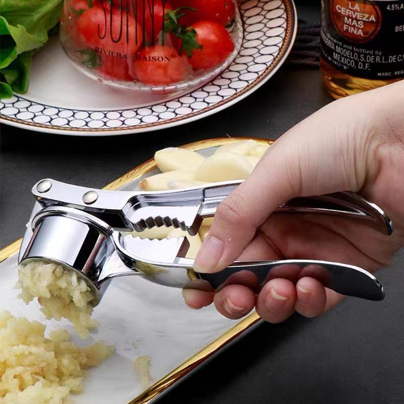 Household Garlic Press and Peeler Set: Large Manual Garlic Pounder and Peeler for Kitchen Use