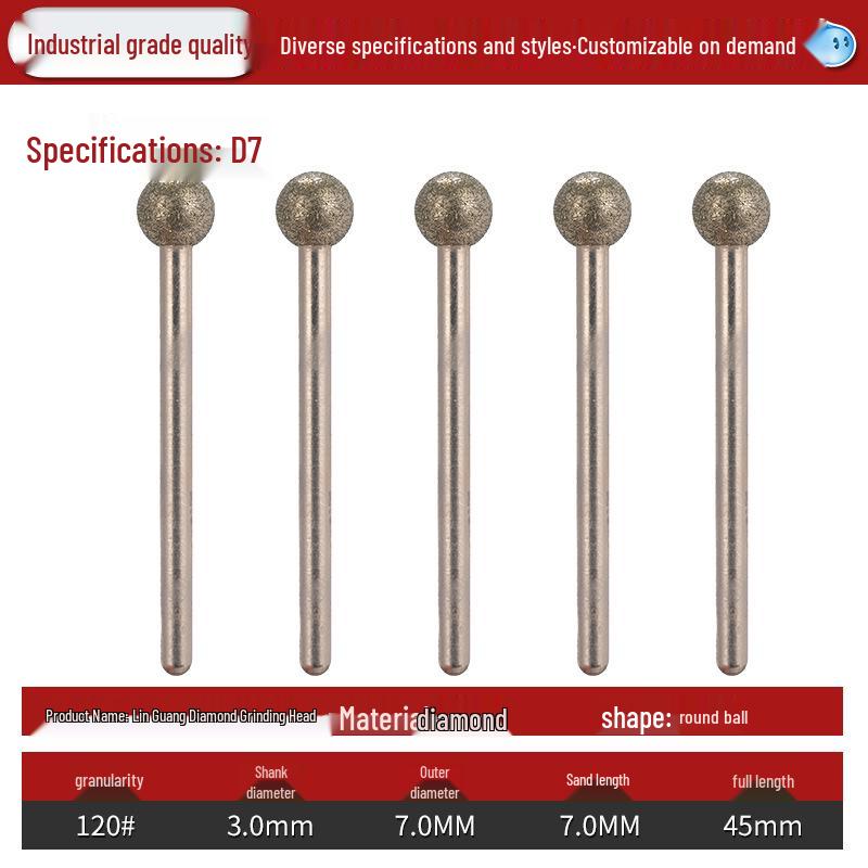 Diamond 3mm Shank Spherical Grinding Head for Jade Carving & Metal Mold Processing
