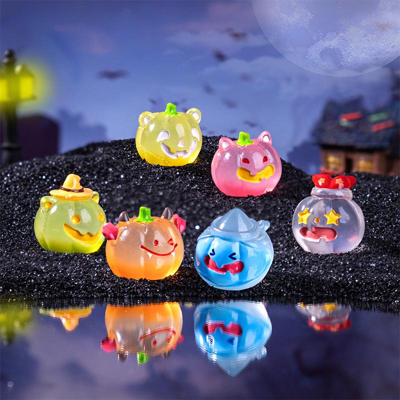 10-12Pcs Luminous Halloween Pumpkin Ghost Ornaments Micro Landscape Resin Ghost Figures Statue Desktop Decoration Party Gifts